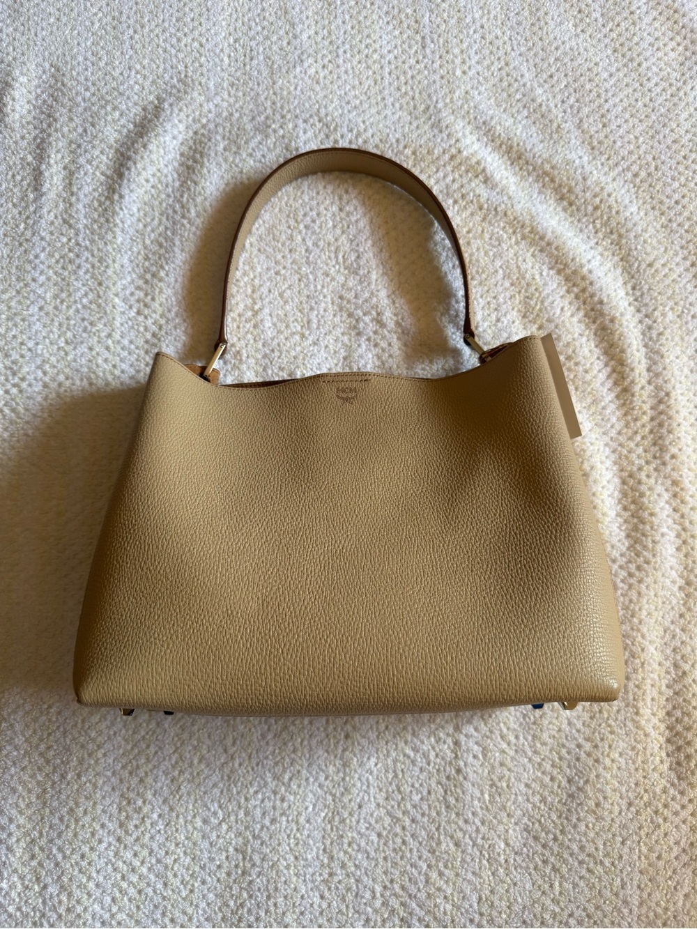 MCM Beige Pebble Leather Shoulder Bag